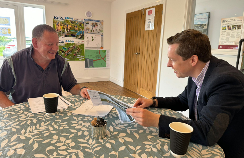 Tom looking over plans with Simon Fairhill, Chair of the Trustees of Kings Cliffe Active.