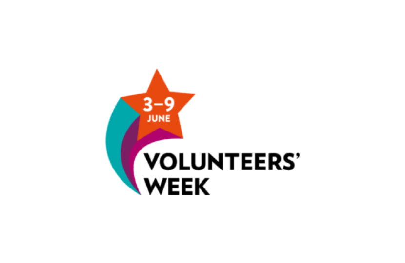 Volunteers' Week 2024 logo, which features a multi-coloured shooting star, on a plain background. It reads, '3-9 June. Volunteers' Week.'